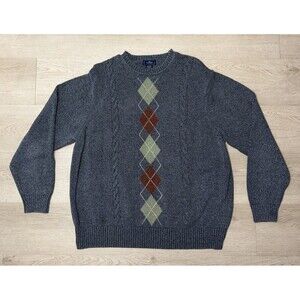 Vintage Dockers Sweater Mens Size XXL Gray Argyle Crew Neck Pullover Long Sleeve